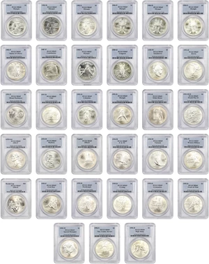 image for: 1983-2010 Modern Silver Commemorative Dollar Set: PCGS MS69 (65 Coins Total)
