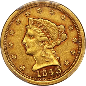 image for: 1843-C $2 1/2 PCGS/CAC XF45 (Large Date) ex: D.L. Hansen