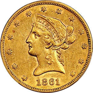 image for: 1861 $10 PCGS AU53