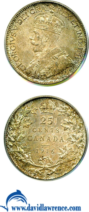 image for: Canada: 1916 25C PCGS MS64 ex: Remick Collection