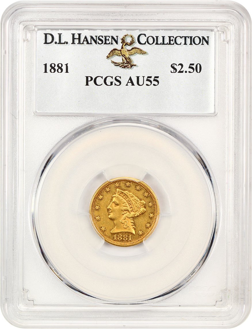 image for: 1881 $2 1/2 PCGS AU55 ex: D.L. Hansen