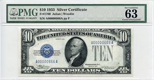 image for: FR. 1700 1933 $10 Silver Cert PMG Choice Unc 63 EPQ (Great Embossing)
