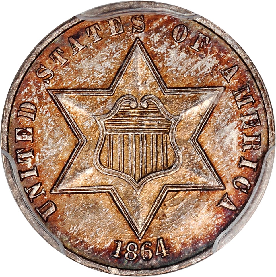 image for: 1864 3cS PCGS/CAC MS63