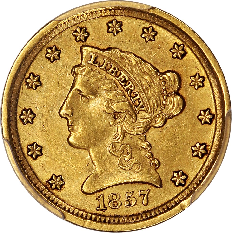 image for: 1857-D $2 1/2 PCGS/CAC AU53 ex: D.L. Hansen