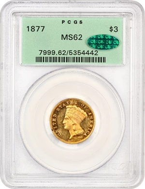 image for: 1877 $3 PCGS/CAC MS62 (OGH)