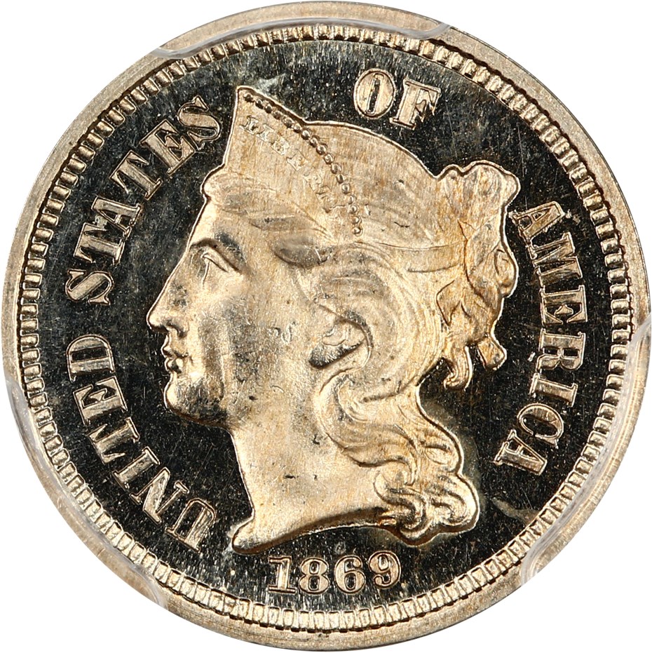 image for: 1869 3cN PCGS/CAC Proof 65+ DCAM