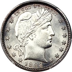 image for: 1892-S 25c PCGS MS64 ex: D.L. Hansen