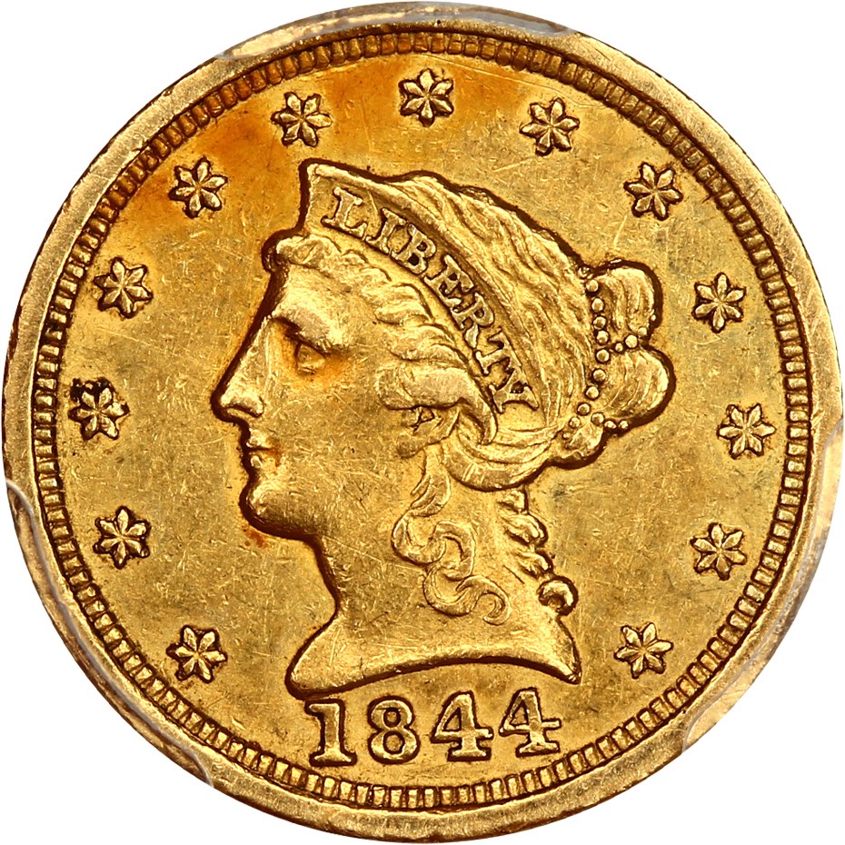 image for: 1844-D $2 1/2 PCGS AU50 ex: D.L. Hansen