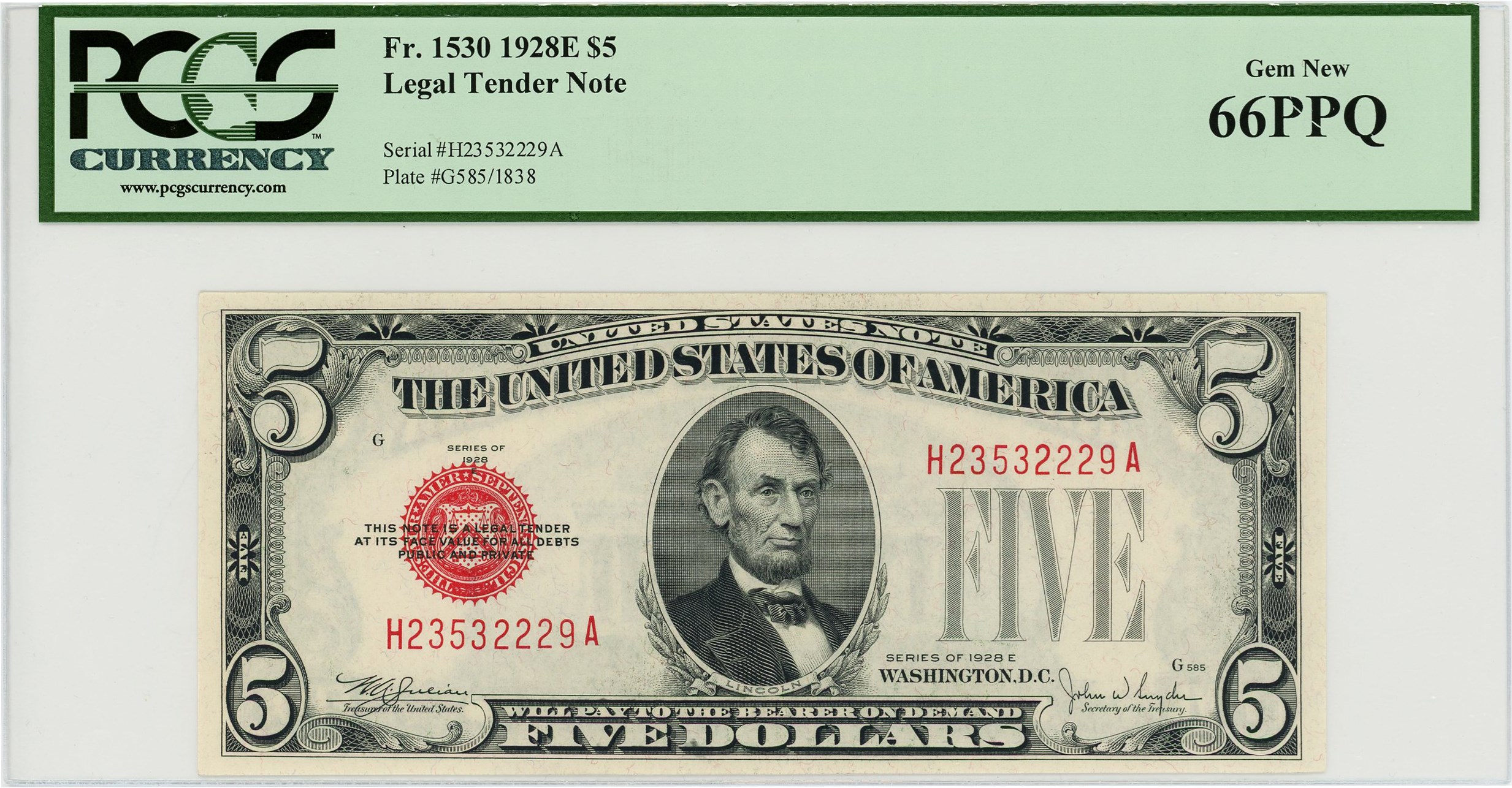 image for: FR. 1530 1928E $5 Legal Tender Note PCGS Gem New 66PPQ