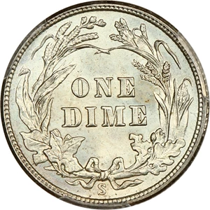 image for: 1915-S 10c PCGS MS66