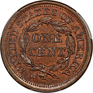 image for: 1856 1c PCGS MS65 RB (Upright 5)