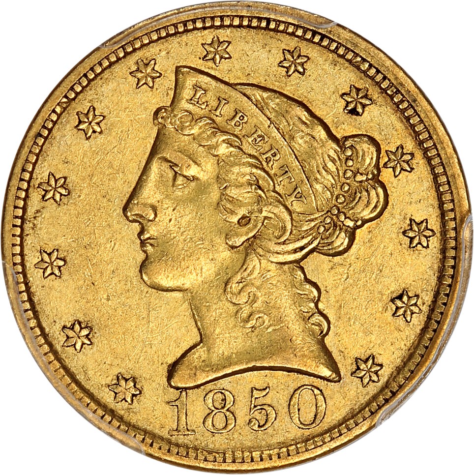 image for: 1850-C $5 PCGS/CAC AU53 ex: D.L. Hansen