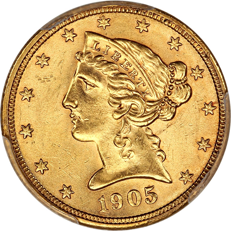 image for: 1905-S $5 PCGS/CAC MS62 ex: D.L. Hansen