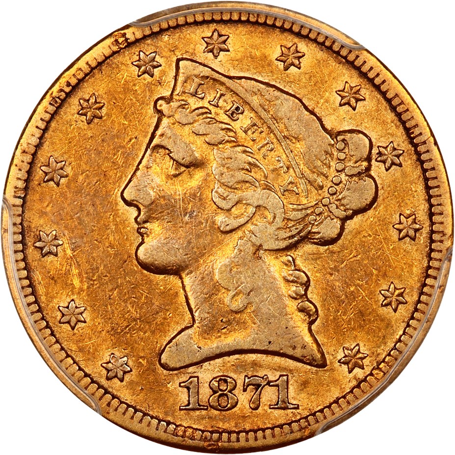 image for: 1871-CC $5 PCGS VF30