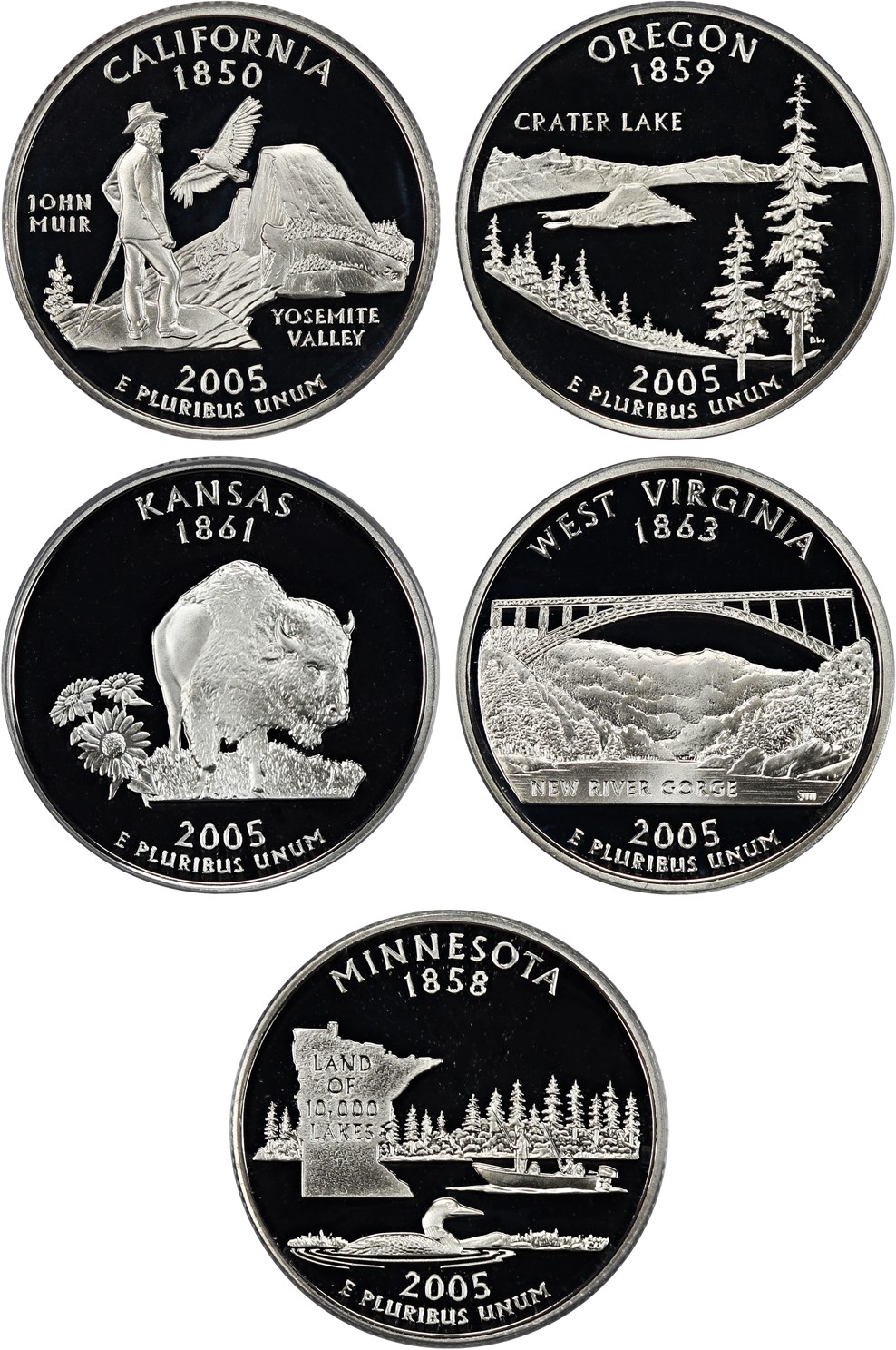 image for: 2005-S Silver Quarters Proof Set 25c PCGS Proof 69 DCAM (Silver, 5 Coins)