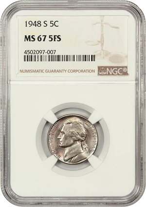 image for: 1948-S 5c NGC MS67 FS