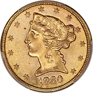 image for: 1880-S $5 PCGS MS63+ ex: D.L. Hansen