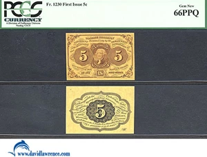 image for: Fractional Currency: Fr.1230 5-Cent Jefferson postage stamp obverse. PCGS Gem CU66 PPQ