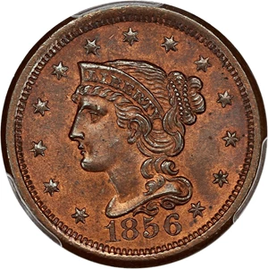 image for: 1856 1c PCGS MS65 RB (Upright 5)