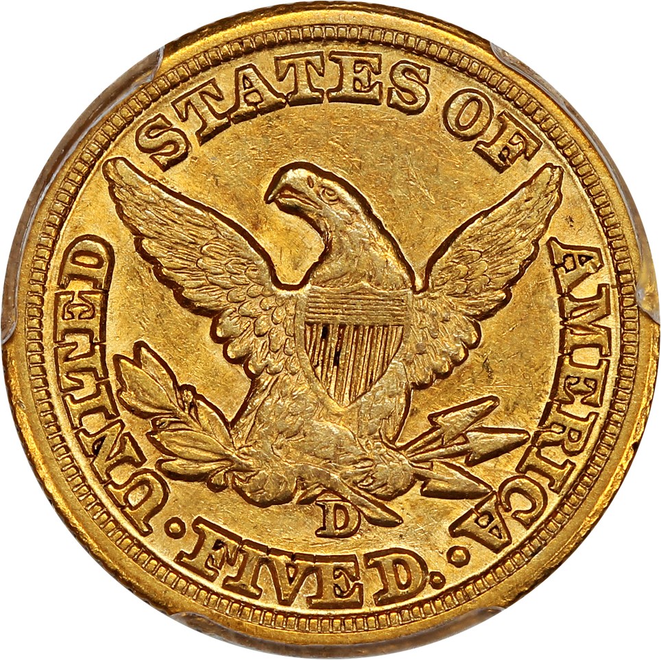 image for: 1854-D $5 PCGS/CAC AU55 (Large D) ex: D.L. Hansen
