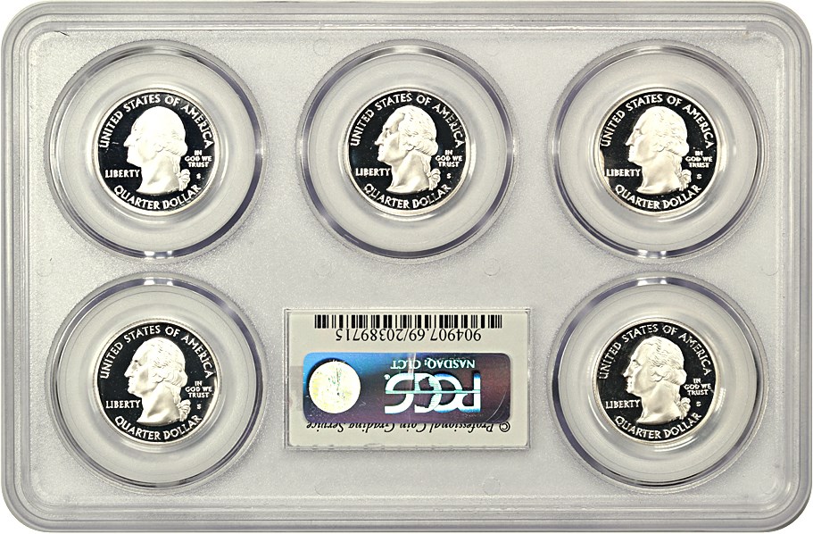 image for: 2004-S Silver Quarters Proof Set 25c PCGS Proof 69 DCAM (Silver, 5 Coins)