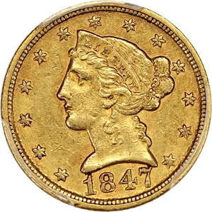 image for: 1847-D $5 PCGS XF45 ex: D.L. Hansen