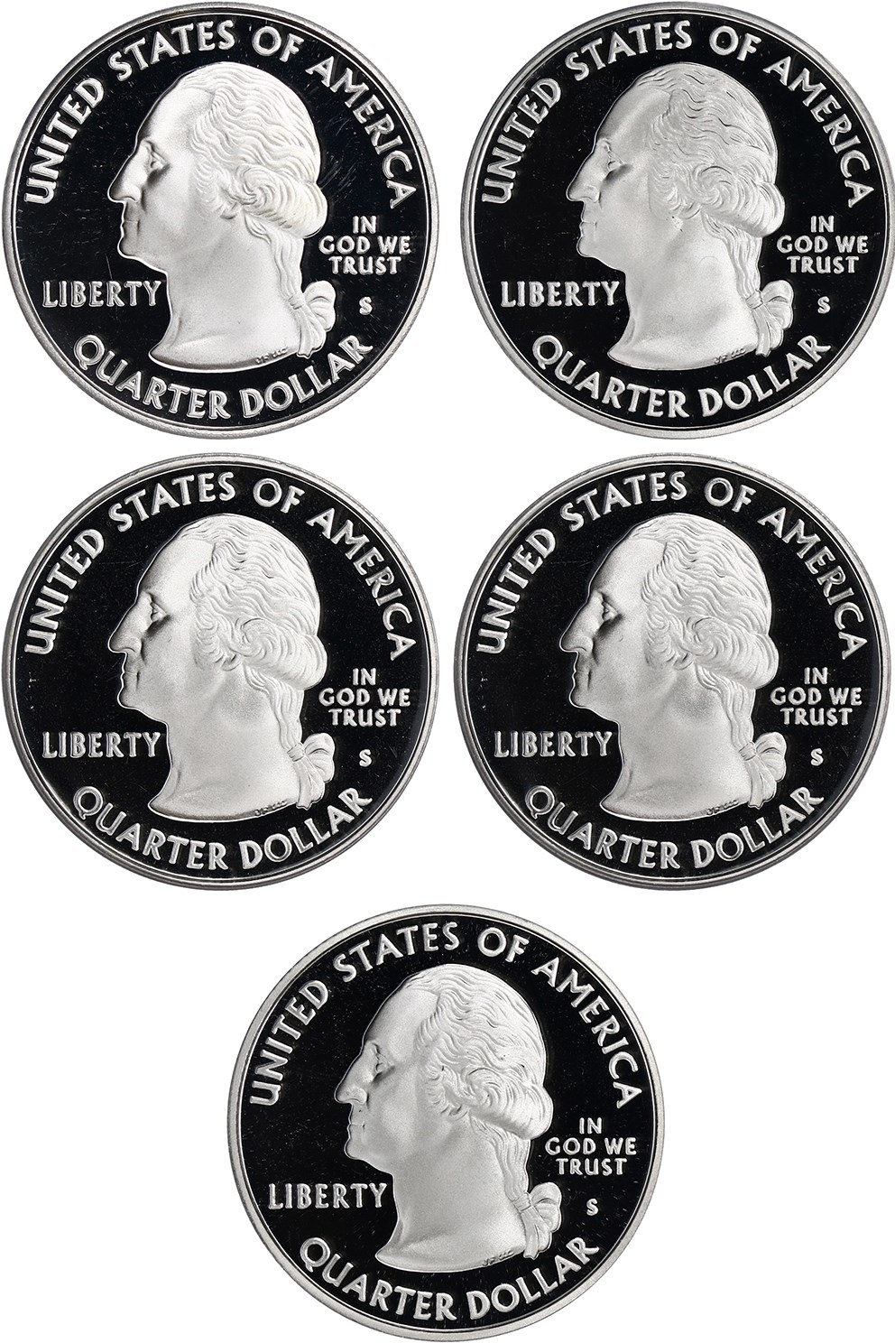 image for: 2007-S Silver Quarters Proof Set 25c PCGS Proof 69 DCAM (5 Coins)