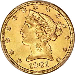 image for: 1901 $5 PCGS MS65+ ex: D.L. Hansen