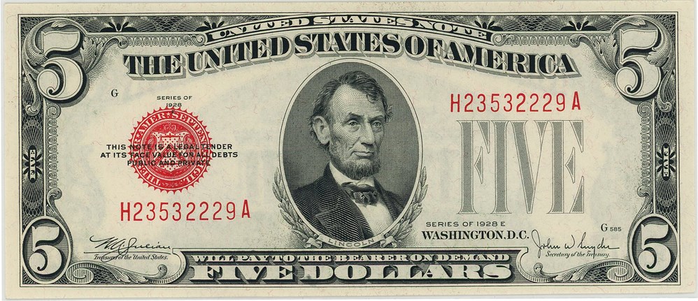 image for: FR. 1530 1928E $5 Legal Tender Note PCGS Gem New 66PPQ