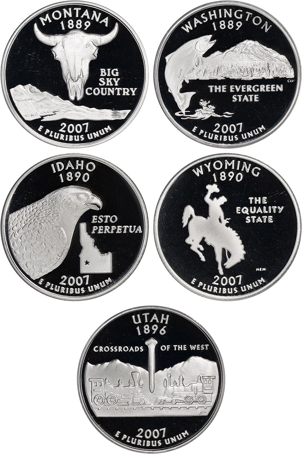 image for: 2007-S Silver Quarters Proof Set 25c PCGS Proof 69 DCAM (5 Coins)