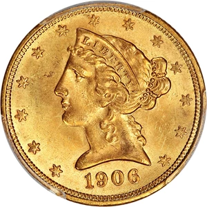 image for: 1906-S $5 PCGS MS64+ ex: D.L. Hansen