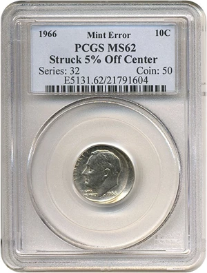 image for: 1966 10c PCGS MS62 - Struck 5% Off Center