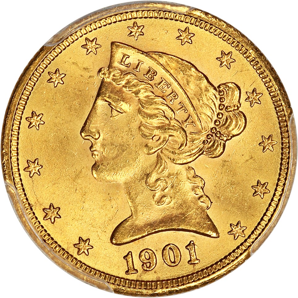 image for: 1901/0-S $5 PCGS/CAC MS64 ex: D.L. Hansen