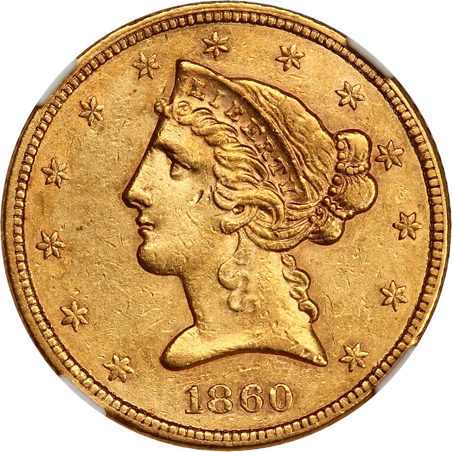 image for: 1860 $5 NGC/CAC AU55
