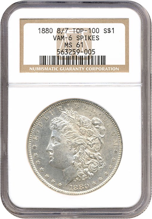 image for: 1880 $1 8/7 TF NGC MS61 (Top 100 VAM-6 Spikes)
