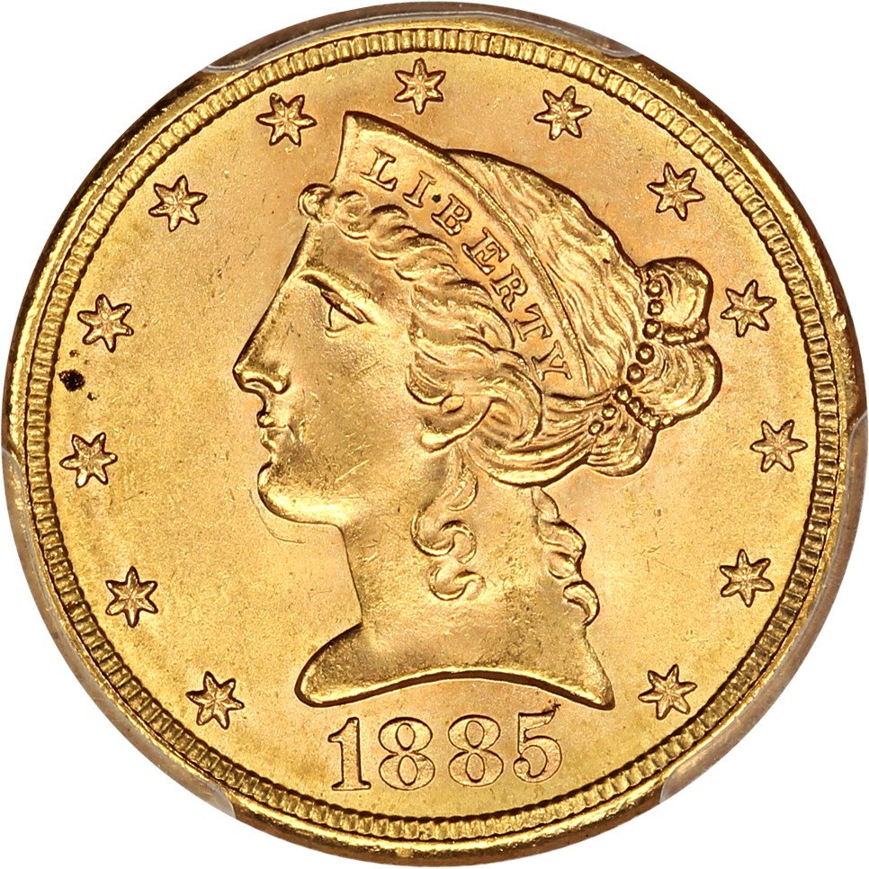image for: 1885-S $5 PCGS MS65+ ex: D.L. Hansen