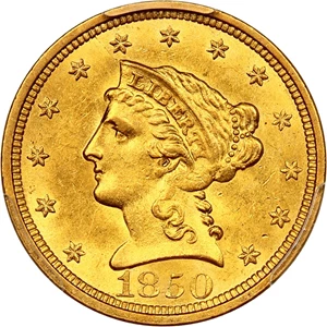 image for: 1850 $2 1/2 PCGS MS62 ex: D.L. Hansen