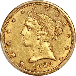 image for: 1893-CC $5 PCGS AU58 ex: D.L. Hansen