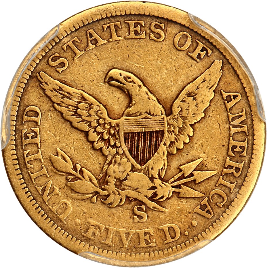 image for: 1855-S $5 PCGS/CAC VF20
