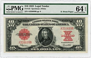 image for: FR. 123 1923 $10 Legal Tender PMG Choice Unc 64 EPQ ex: Eliasberg