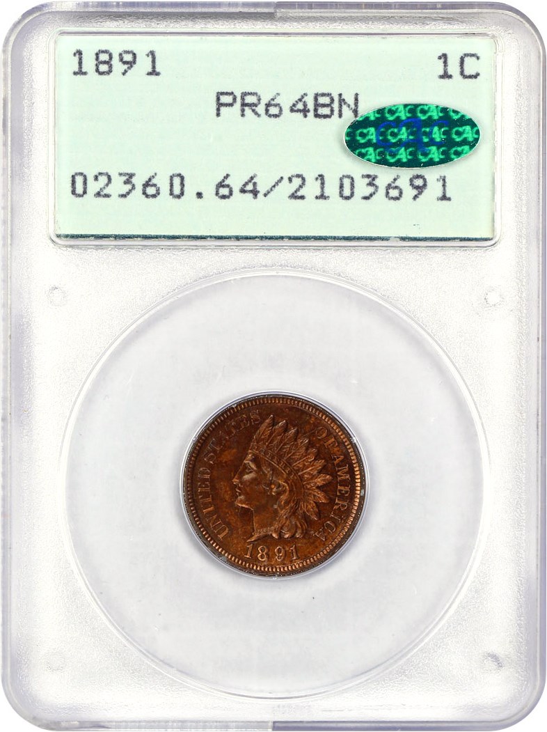 image for: 1891 1c PCGS/CAC Proof 64 BN (OGH Rattler Holder)
