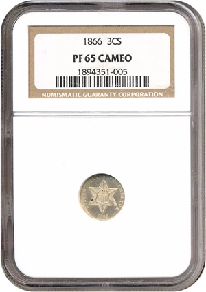 image for: 1866 3cS NGC Proof 65 Cameo