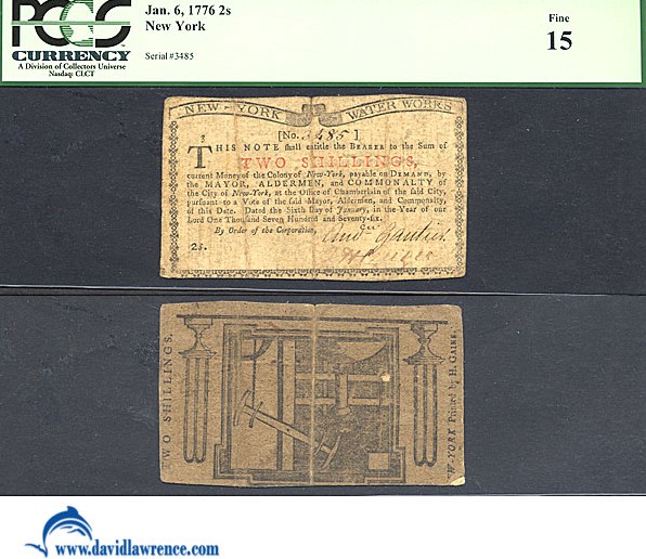 image for: New York: Fr.NY182 1776 2s 6-Jan PCGS F15  [3485]