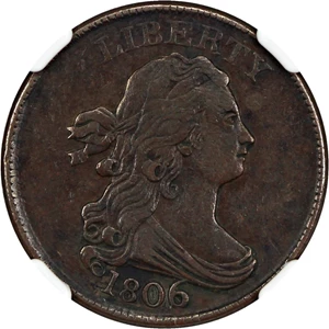 image for: 1806 Large 6, Stems 1/2c NGC XF40 (C-4)
