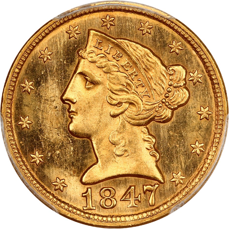 image for: 1847 $5 PCGS MS64