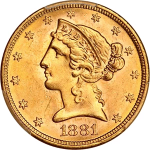 image for: 1881-S $5 PCGS MS64