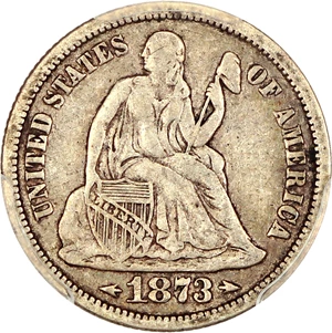image for: 1873 10c PCGS VF25 (Arrows)