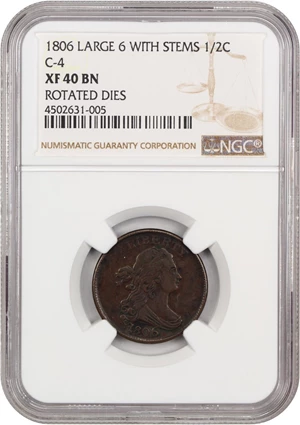 image for: 1806 Large 6, Stems 1/2c NGC XF40 (C-4)