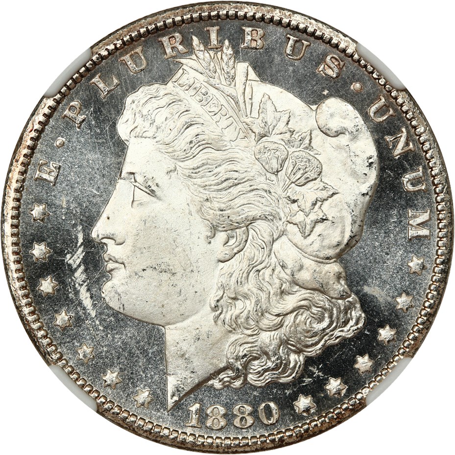 image for: 1880-CC 8/7 $1 NGC/CAC MS63 PL (VAM-6, 8/Low 7)