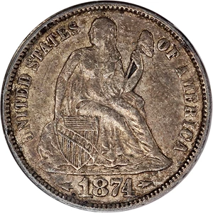 image for: 1874 10c PCGS/CAC XF40 (Arrows)